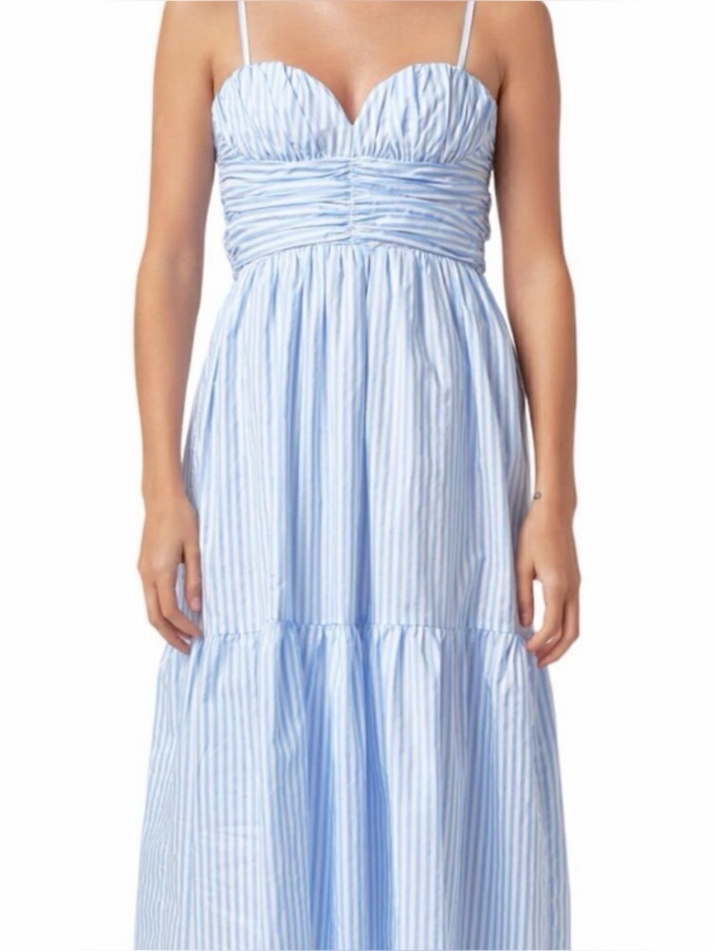 English Factory Light Blue & White Striped Sundress